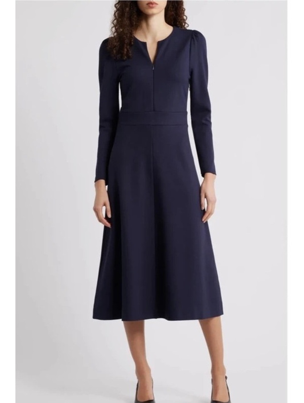 Caslon Half-Zip Long Sleeve Ponte Midi Dress-M